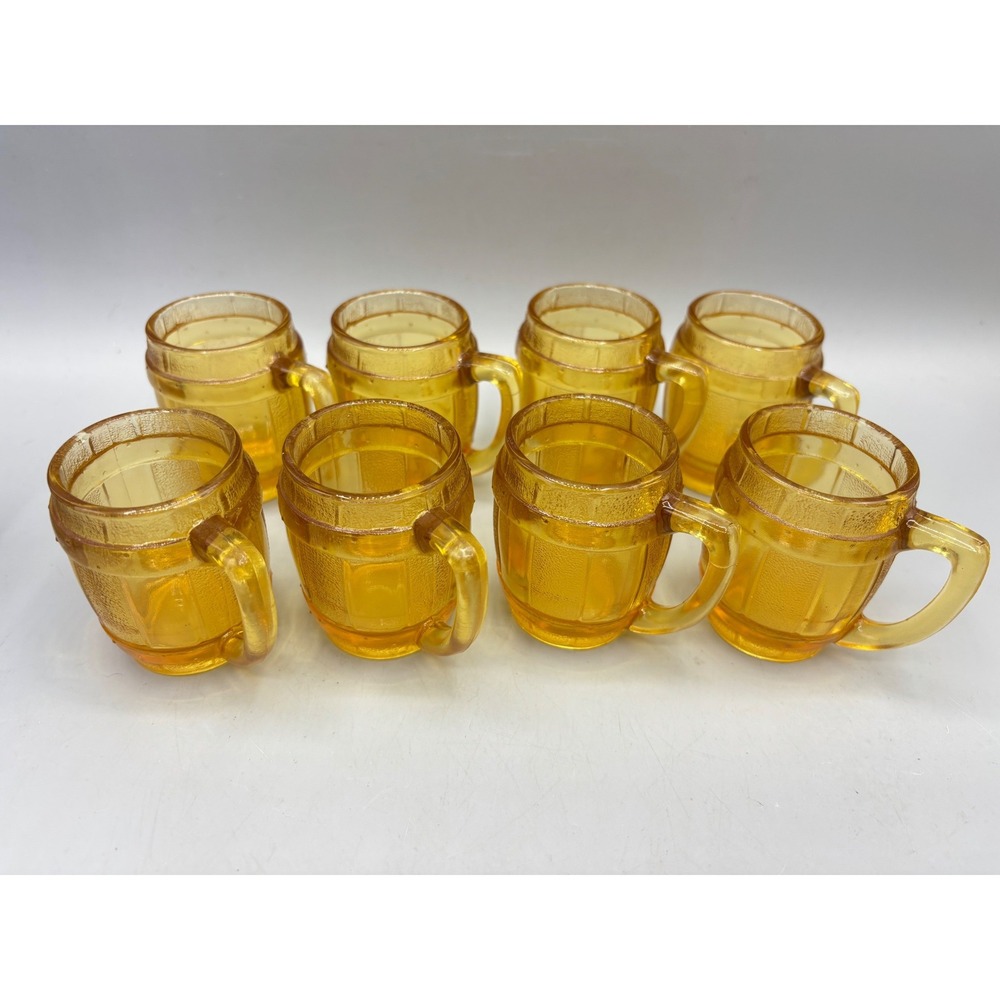 Set‎ of 8 Vintage Amber Glass Barrel Shot Glasses Mini Mug Tavern Style 2 Inch